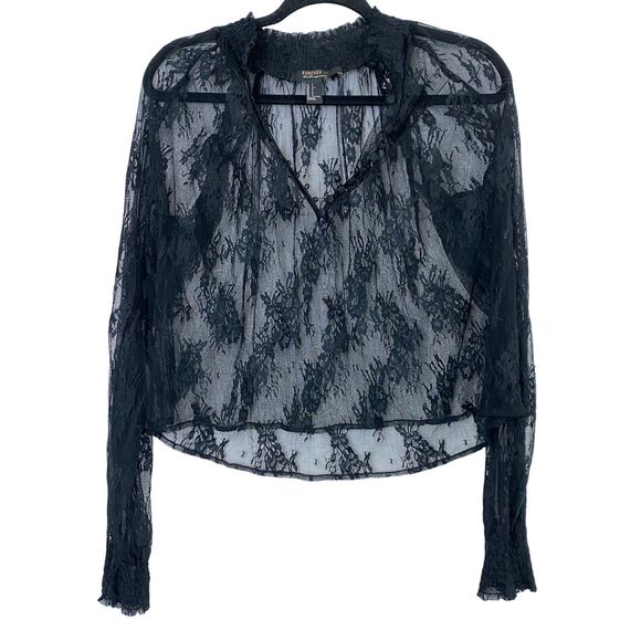 Forever 21 Contemporary Sheer Lace Blouse Women S Whimsigoth Witchy Goth Smocked - Picture 1 of 7